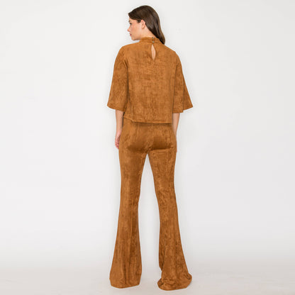 Camel Suede Boot Cut Pants