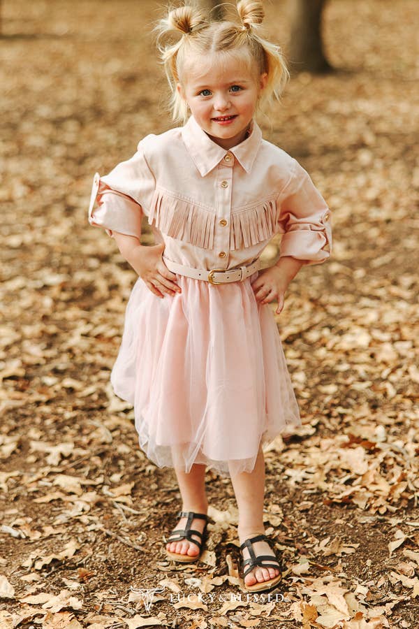 LUCKY & BLESSES Girl's Pink Fringe Tulle Dress