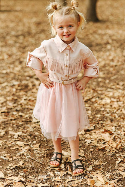 LUCKY & BLESSES Girl's Pink Fringe Tulle Dress
