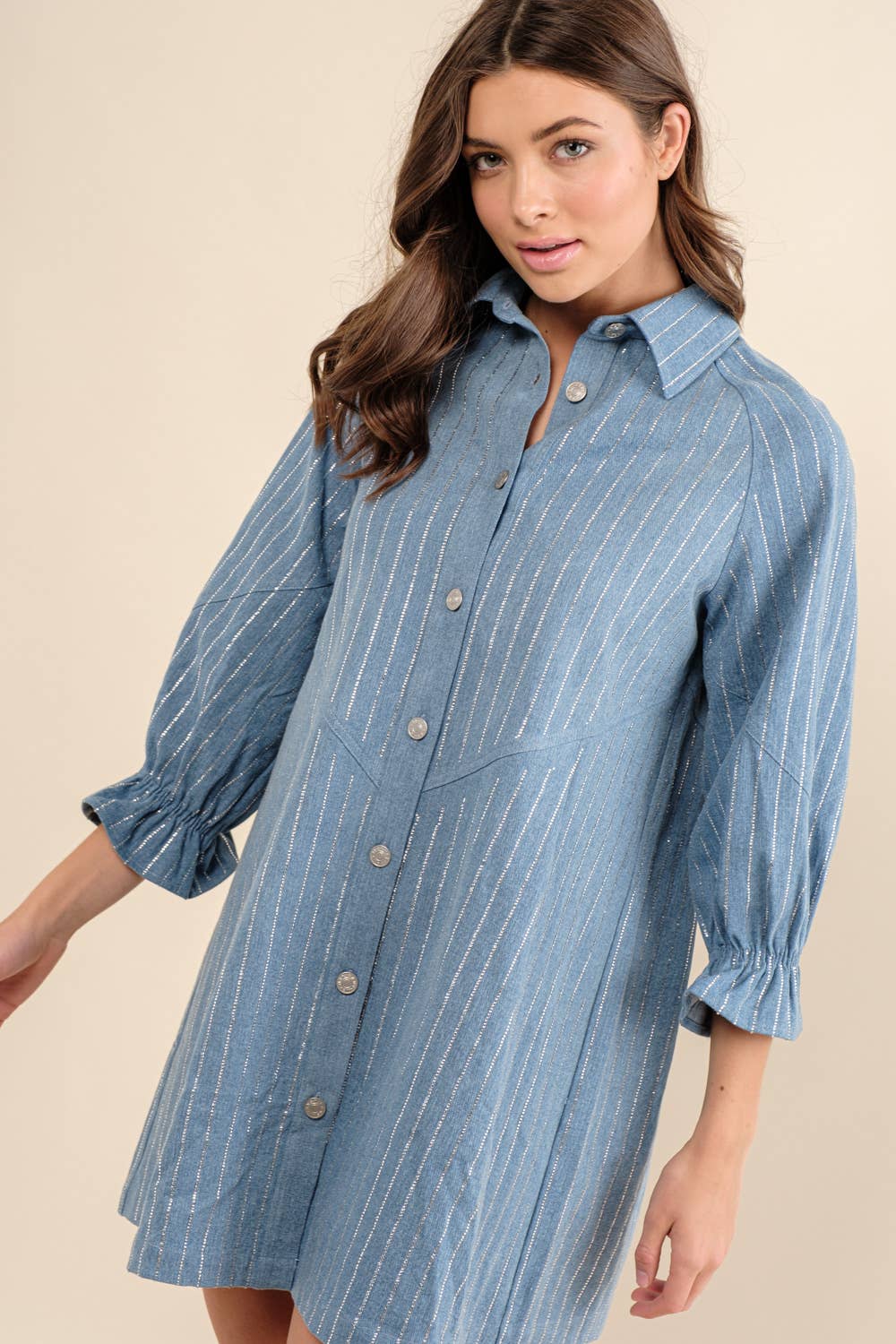 Embellished Sparkle Stone Stripe Denim Dress