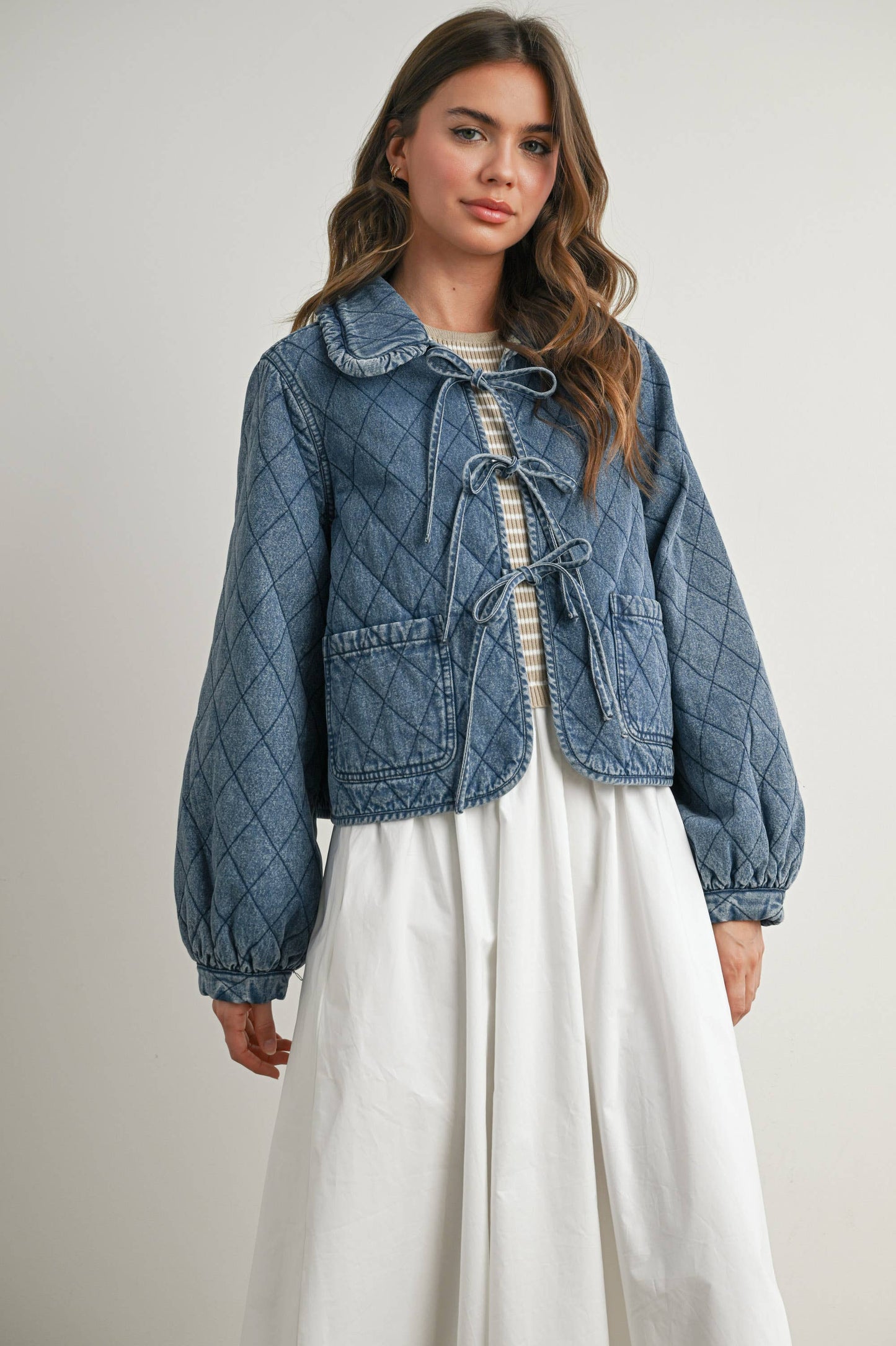 Quilted Long Sleeve Tie-Front Jacket