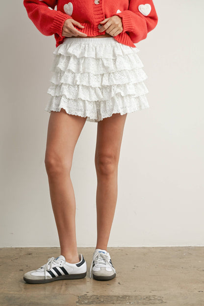 Layered Ruffled Eyelet Mini Skort