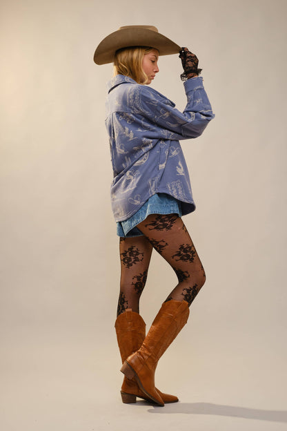 All Over Western Long Sleeve Loose Fit Shacket