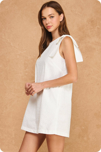 Bow Shoulder Floral Eyelet Shift Mini Dress