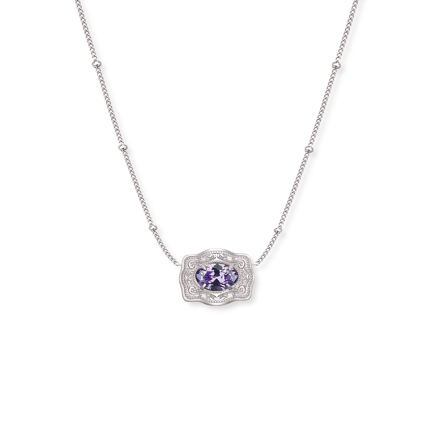 Silver Belt Buckle Birthstone Necklace