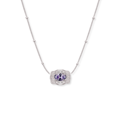 Silver Belt Buckle Birthstone Necklace