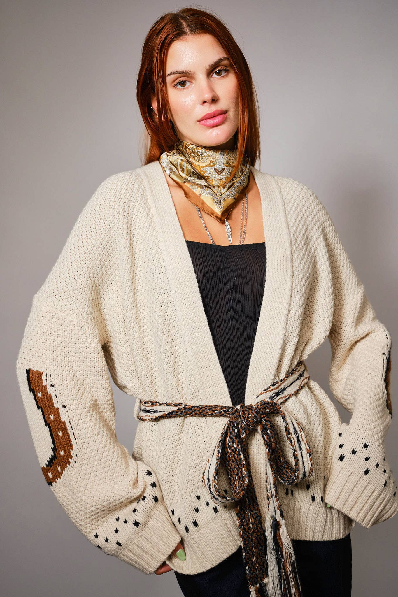 Western Horse Belted Cardigan