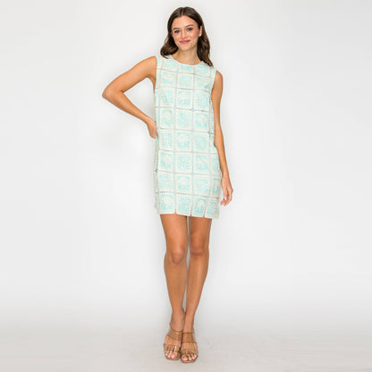 Mint Lace Patch Work Mini Shift Dress