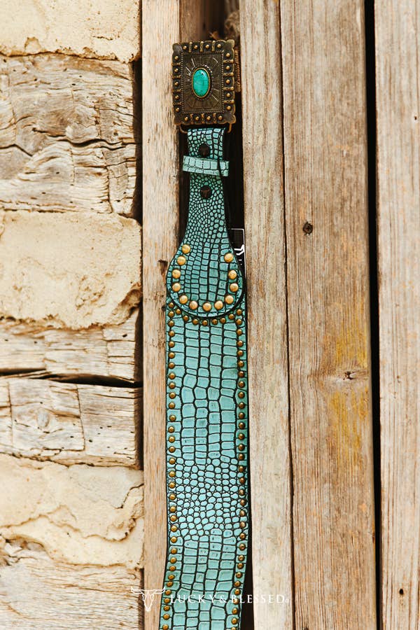 LUCKY & BLESSED Turquoise Gator Belt