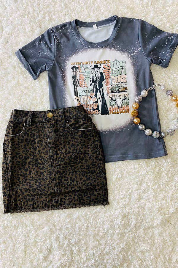 Leopard Printed Denim Skirt