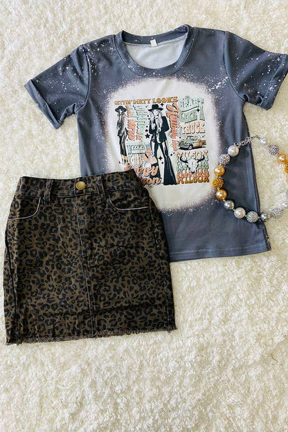 Leopard Printed Denim Skirt