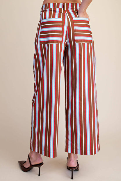 Barrel Leg Striped High Waist Pants