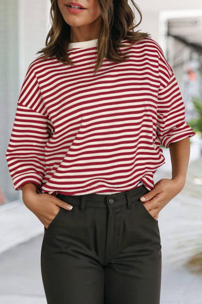 Striped Tied Bow Back Drop Shoulder Tee