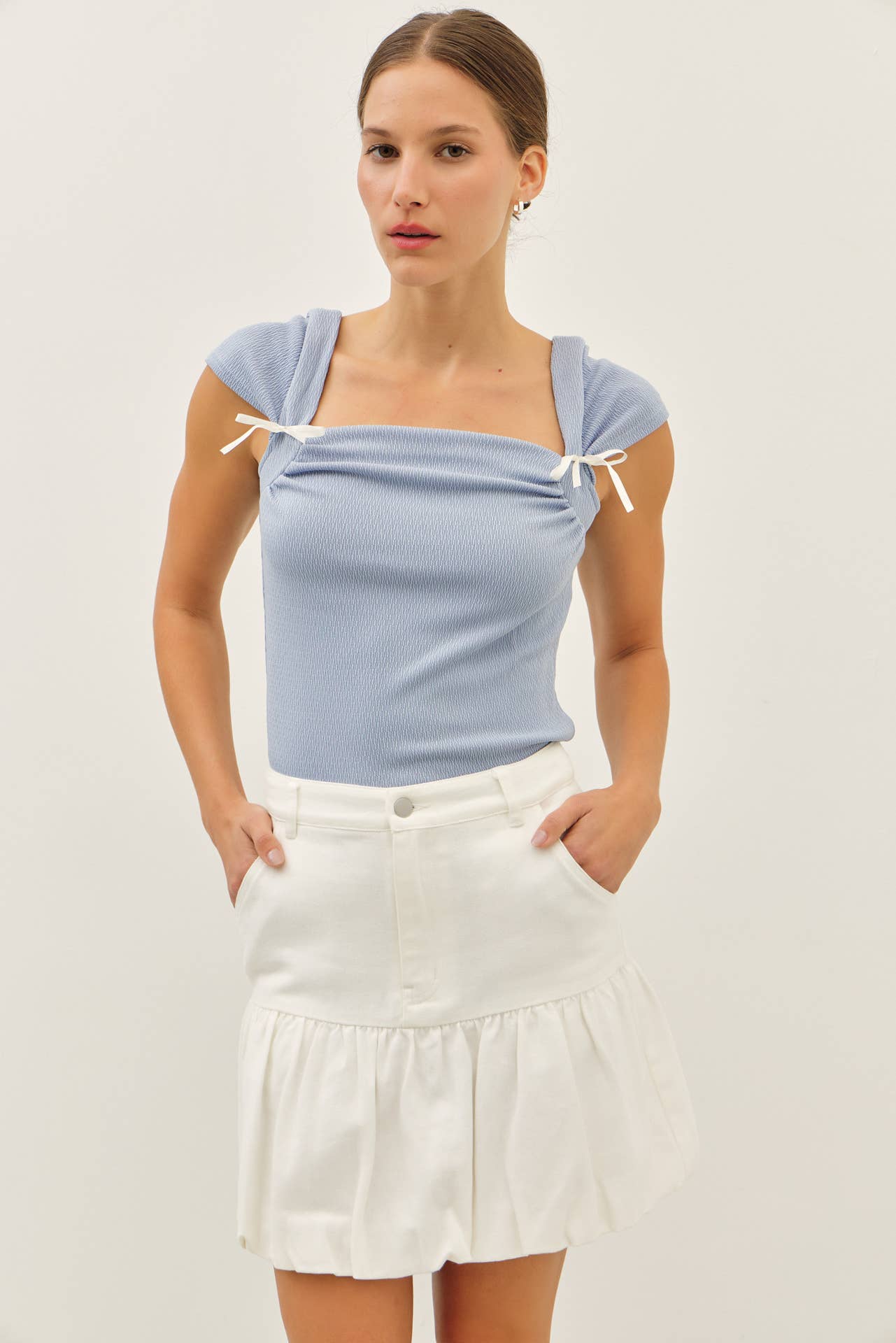 Denim Bubble Mini Skirt