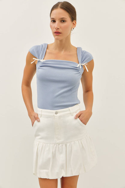 Denim Bubble Mini Skirt
