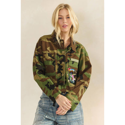Camo Sequins Contrast Jacket