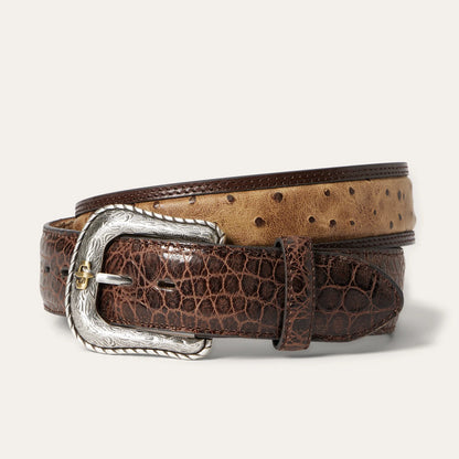 Stetson Cognac Ostrich Print Croco Embossed Western Tabs Belt