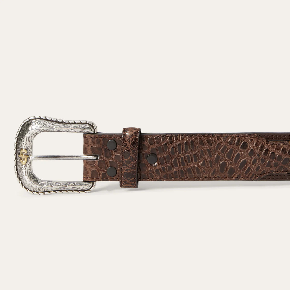 Stetson Cognac Ostrich Print Croco Embossed Western Tabs Belt