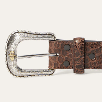 Stetson Cognac Ostrich Print Croco Embossed Western Tabs Belt