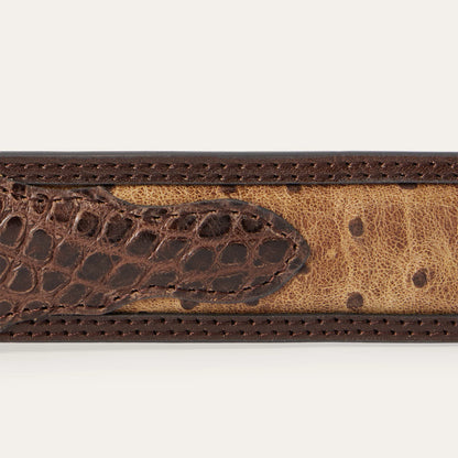 Stetson Cognac Ostrich Print Croco Embossed Western Tabs Belt