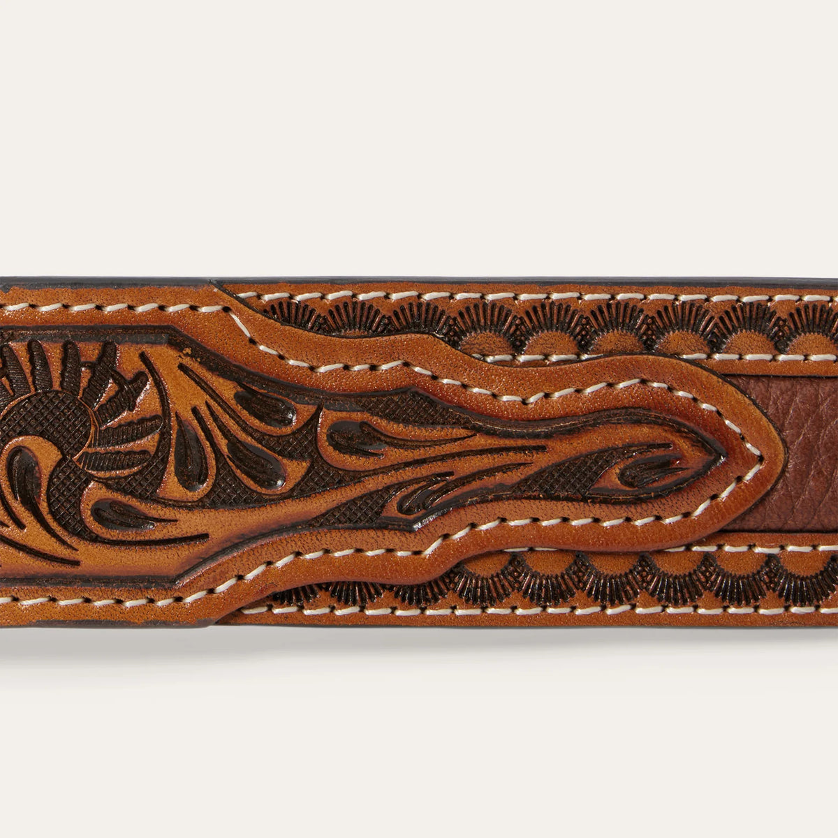 Stetson Cognac Tooled Tab Belt