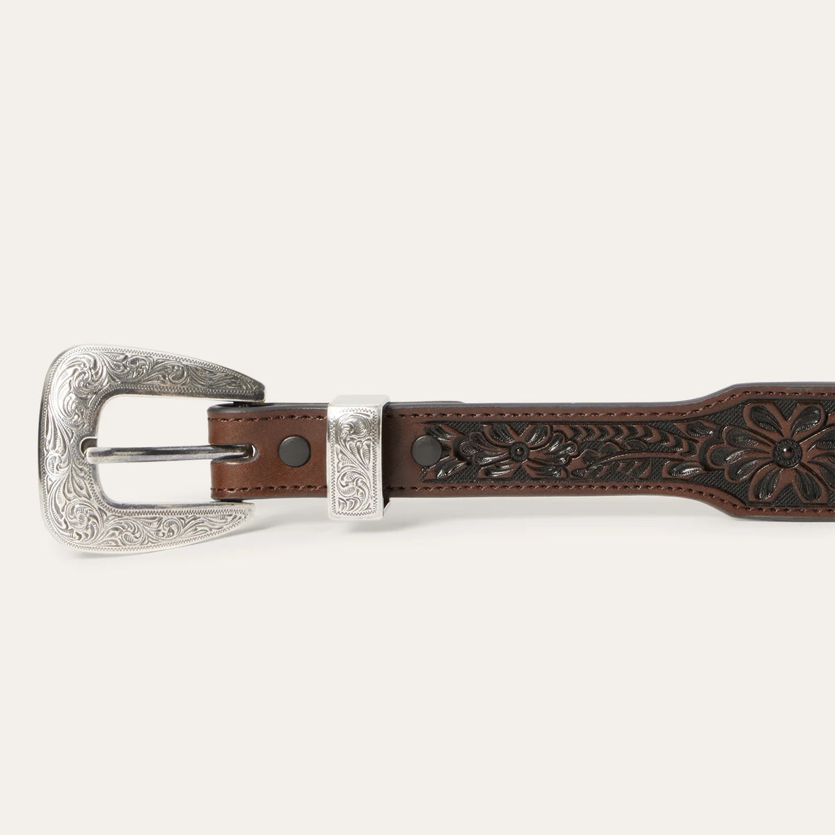 Stetson Cognac Croco Print Tooled Tapered Belt