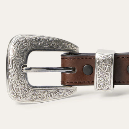 Stetson Cognac Croco Print Tooled Tapered Belt