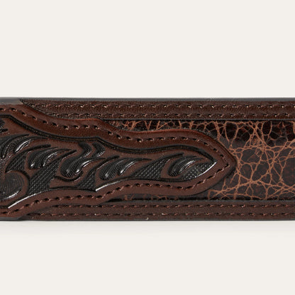 Stetson Cognac Croco Print Tooled Tapered Belt