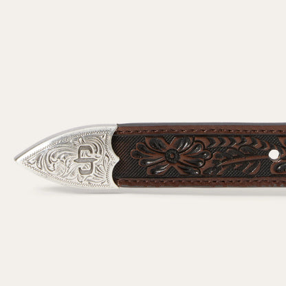 Stetson Cognac Croco Print Tooled Tapered Belt