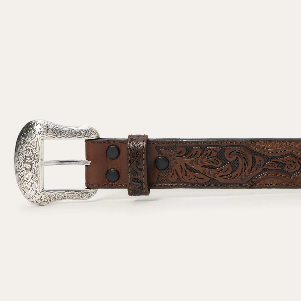 Stetson Hazelnut Bison Leather Tooled Tab Belt