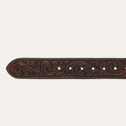 Stetson Hazelnut Bison Leather Tooled Tab Belt