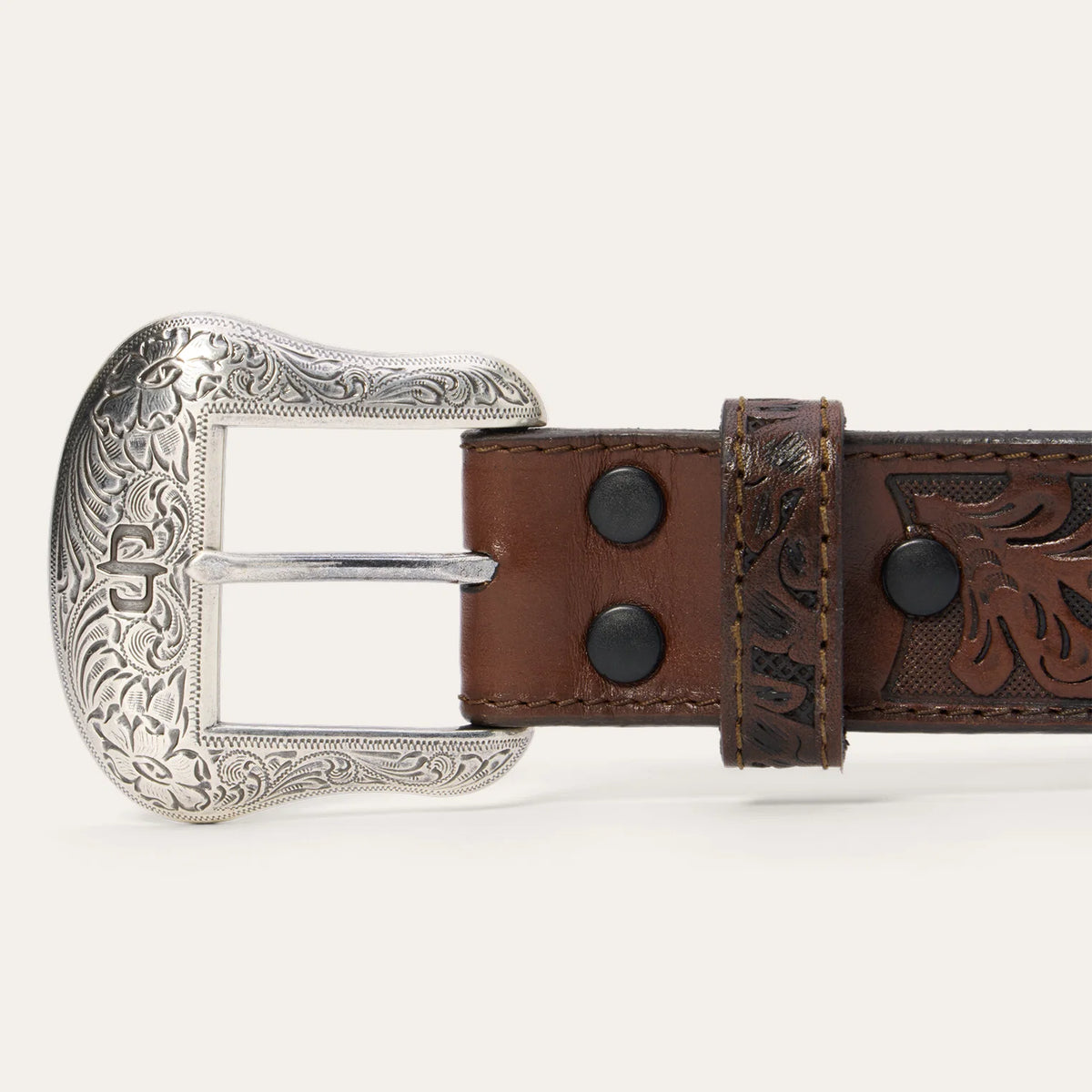 Stetson Hazelnut Bison Leather Tooled Tab Belt