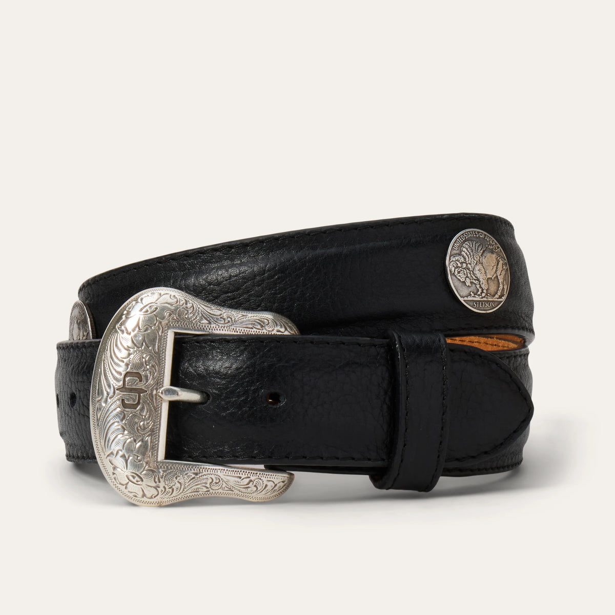 Stetson Black Bison Leather Concho Belt