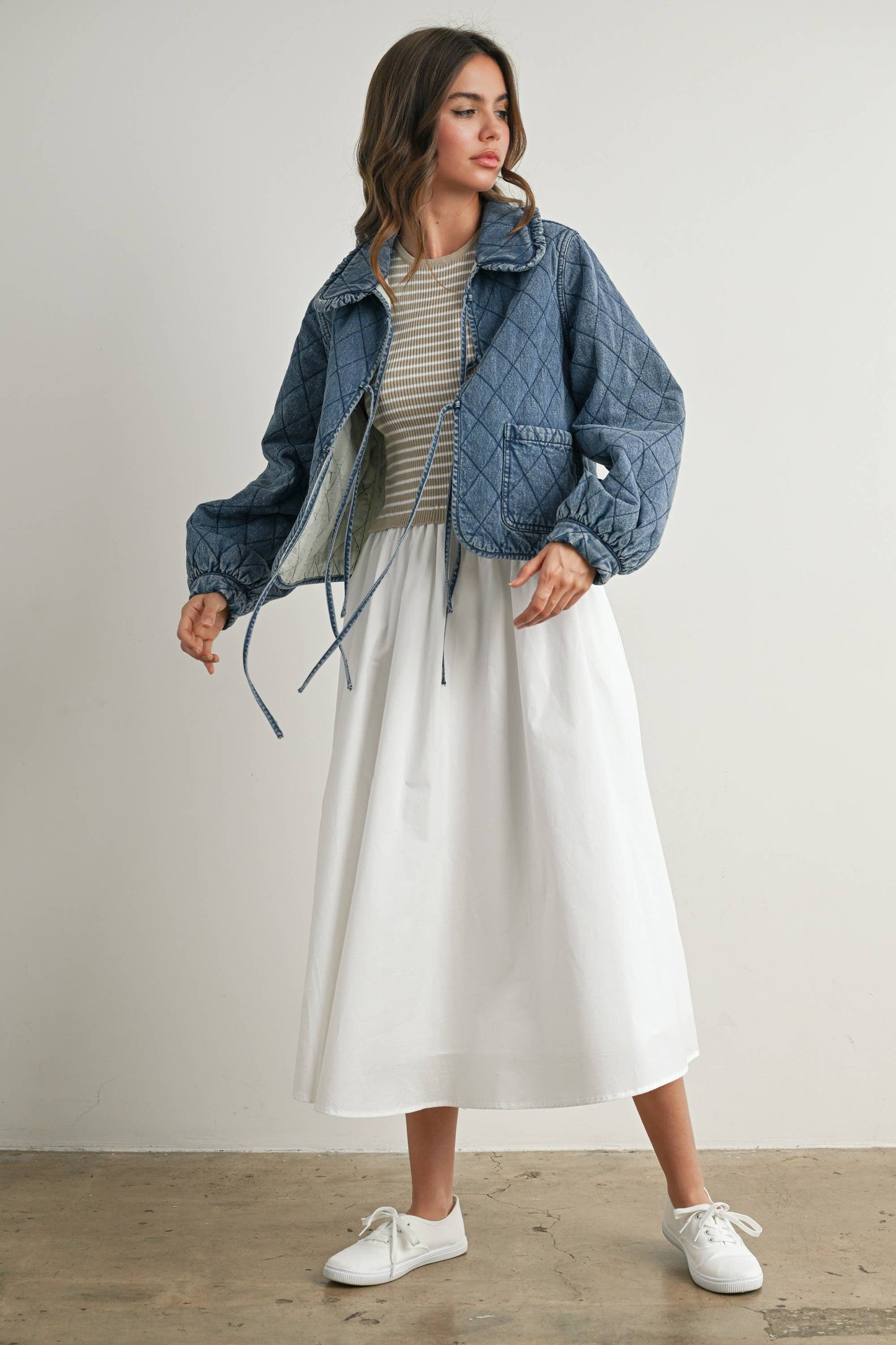 Quilted Long Sleeve Tie-Front Jacket