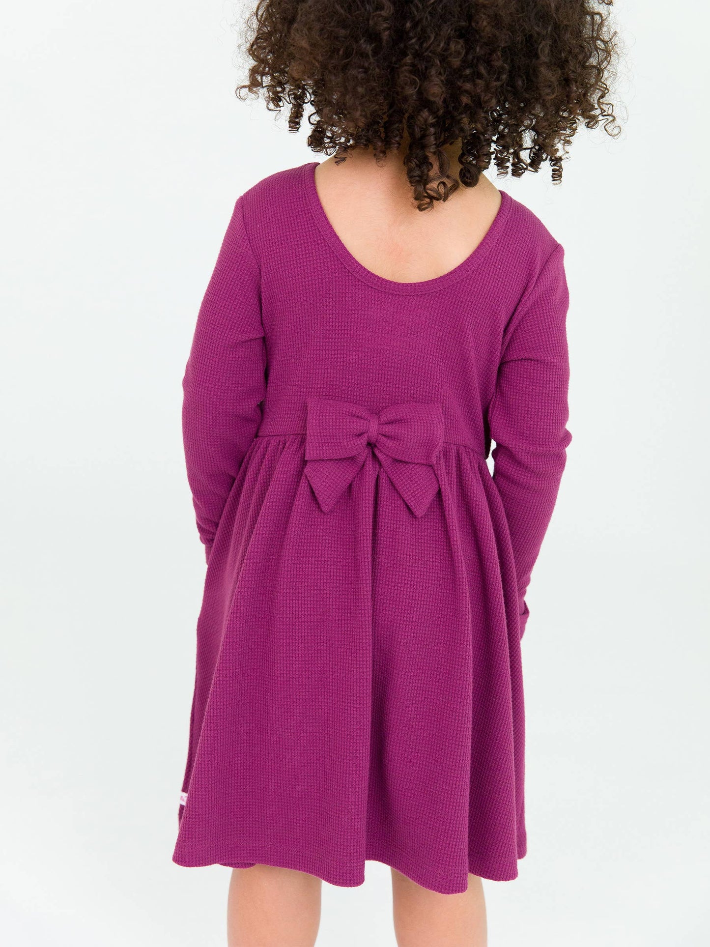 Girls Purple Waffle Knit Long Sleeve Dress
