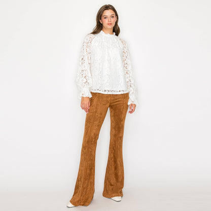 Camel Suede Boot Cut Pants