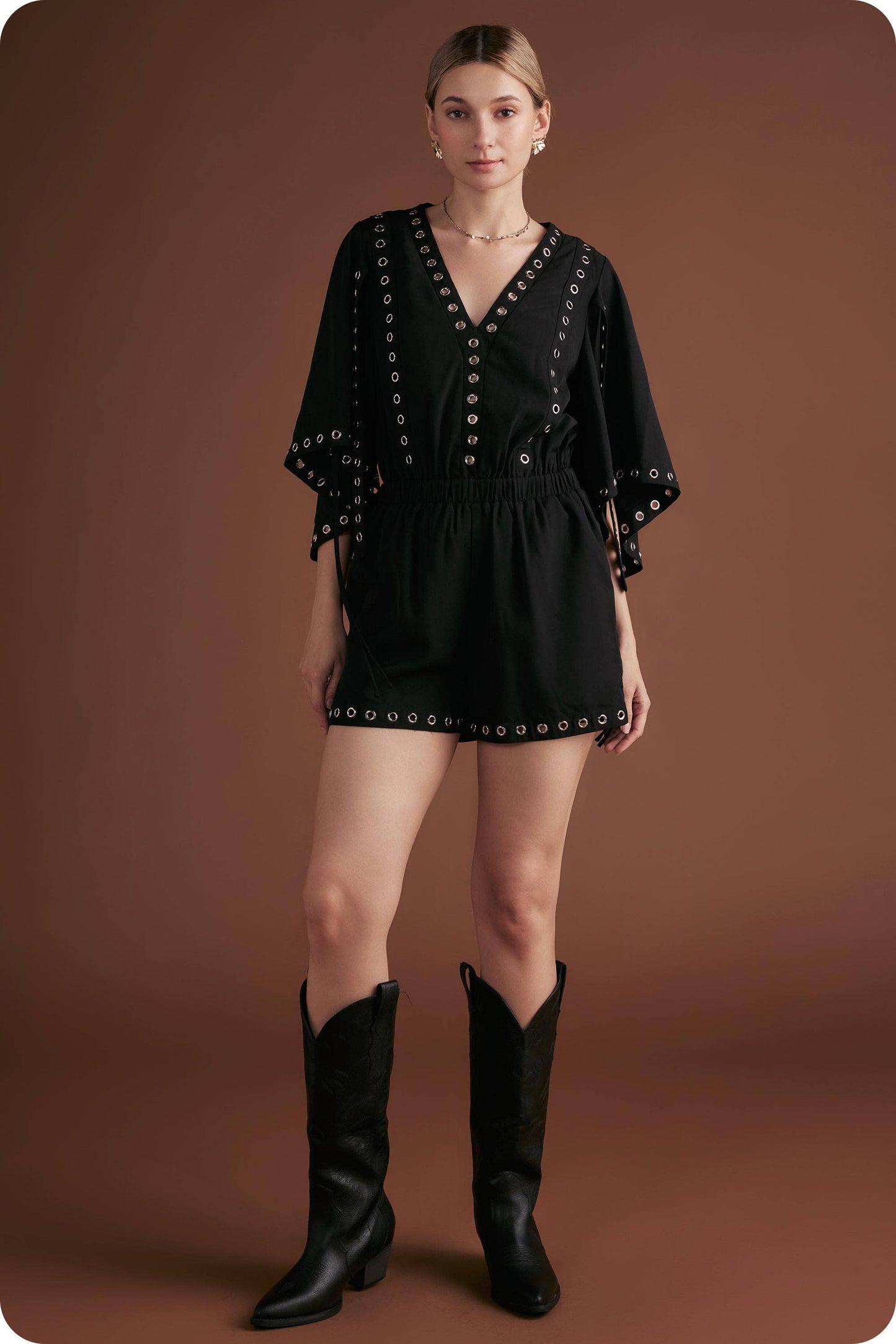 Grommet V-Neckline Romper