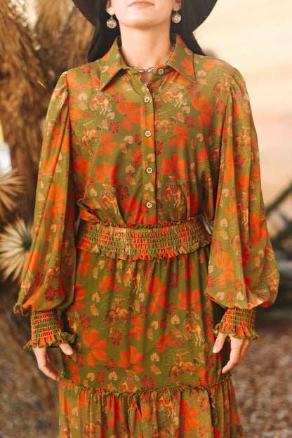 Olive Cowboy Mesh Blouse