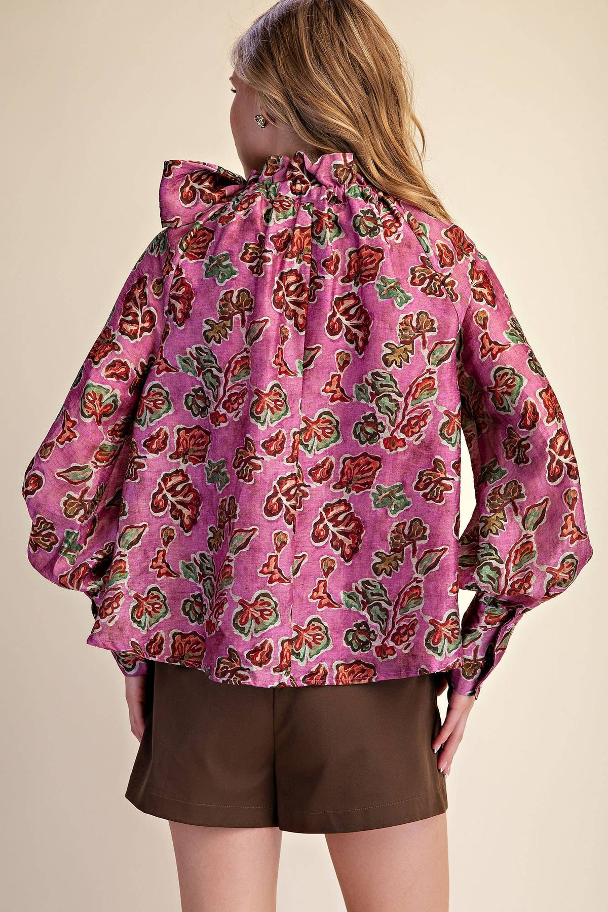 Ruffle Neck Tie Blouse