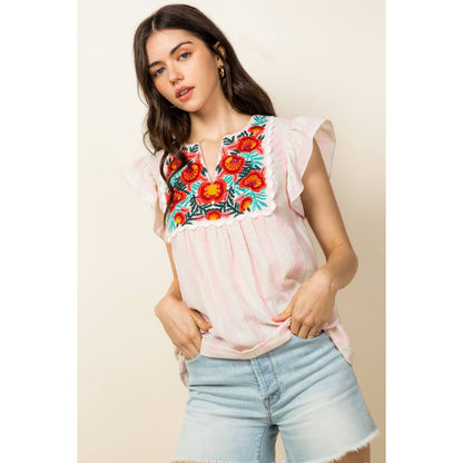 Stripe Embroidered Top