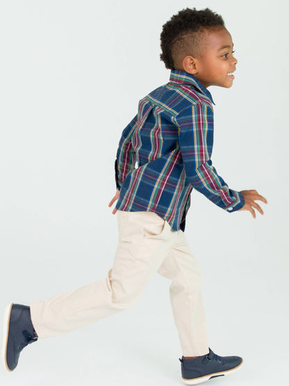 Boys Navy Plaid Button Down Shirt