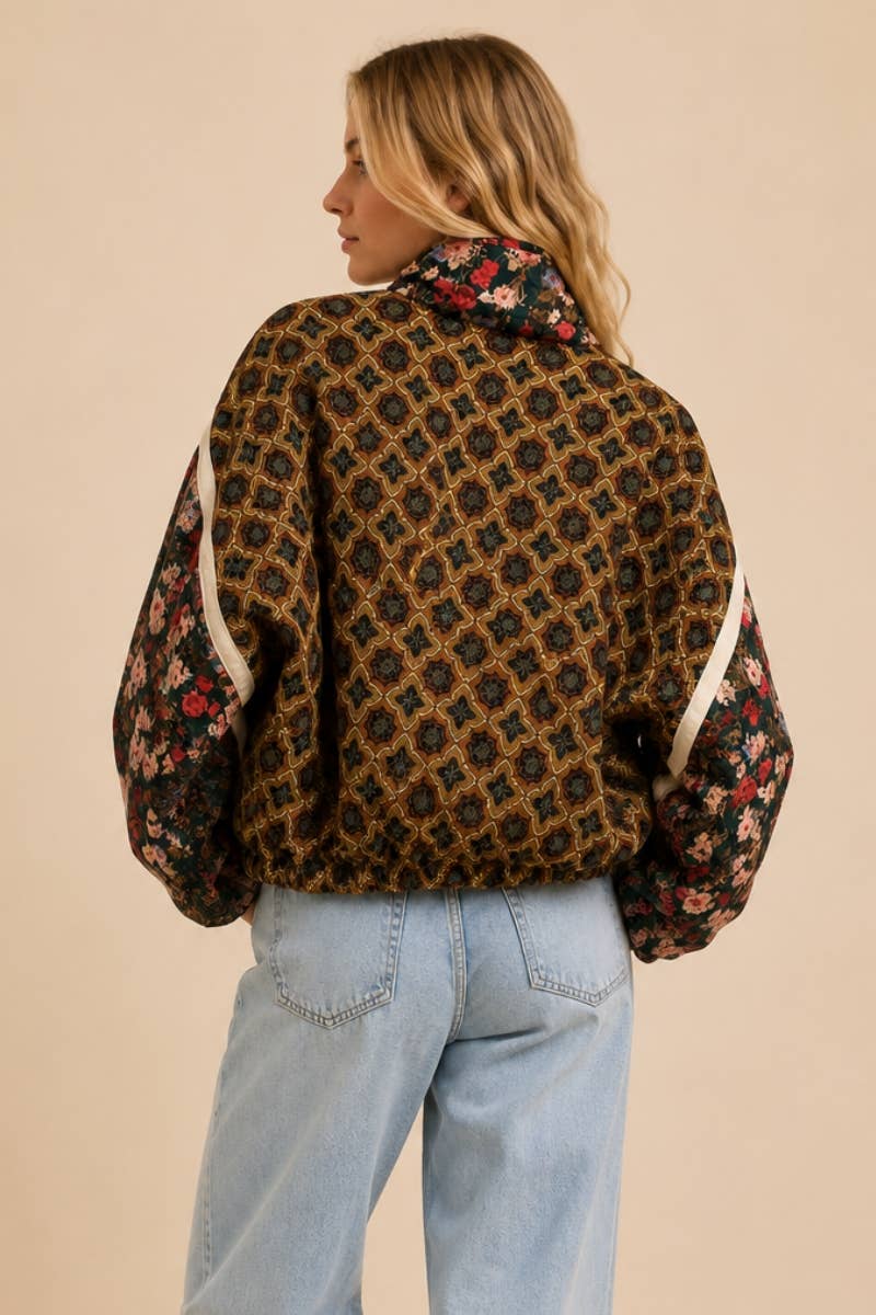 J.NNA Patchwork Quilted Bomber Jacket