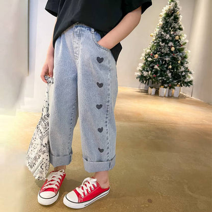 Heart Wide-Leg Denim Jeans
