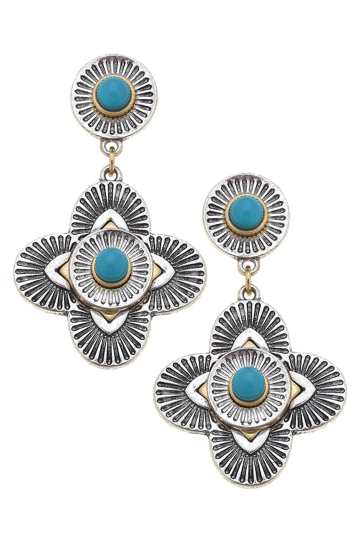 Rainwater Concho Earrings in Two Tone & Turquoise