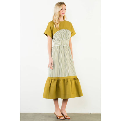 Short Sleeve Striped Midi Dress