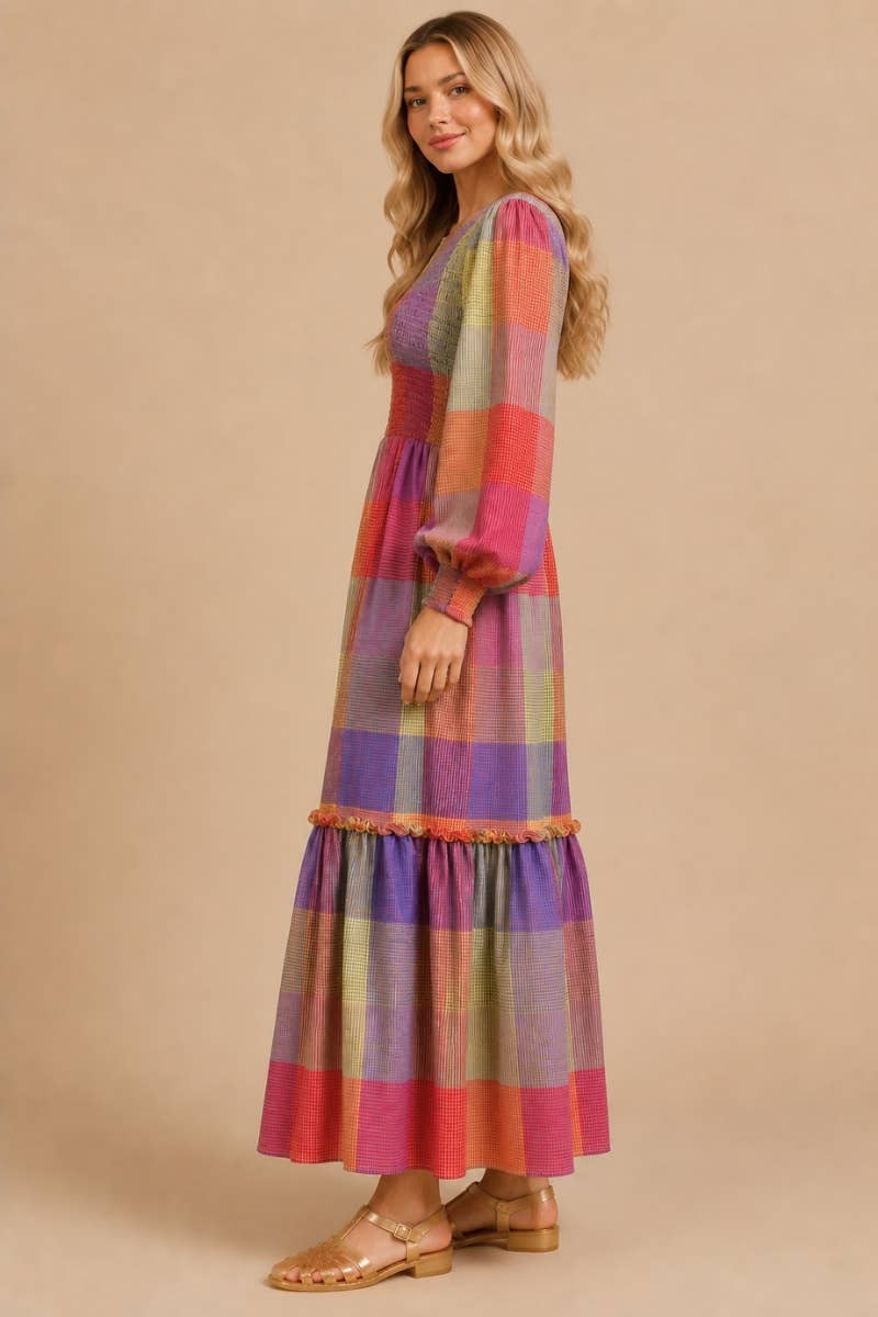 J.NNA Technicolor Dream Smocked Maxi Dress