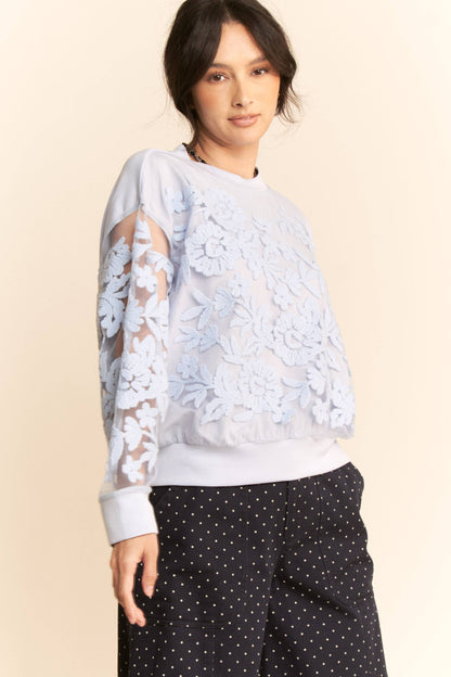 Sheer Floral Embroidered Sweatshirt