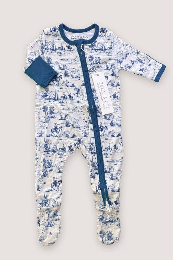 Blue Toile Cowboy Footie Pajamas