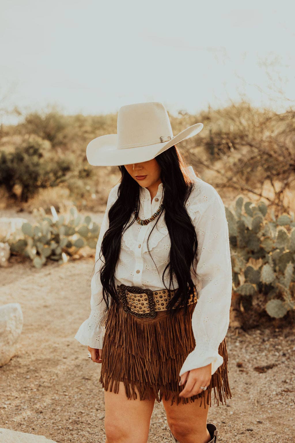Turquoise Haven Ivory Ruffle Western Blouse
