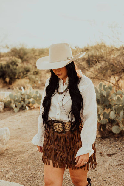 Turquoise Haven Ivory Ruffle Western Blouse